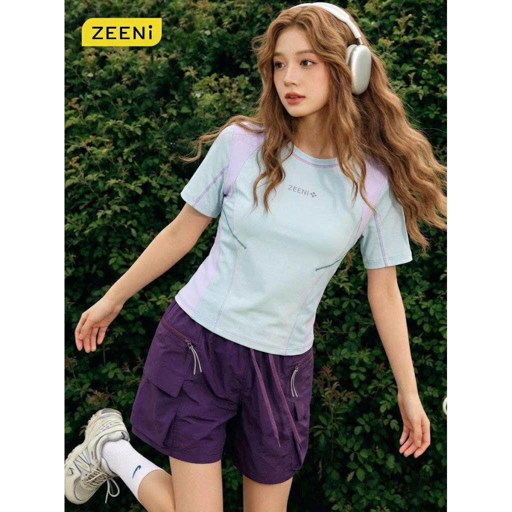 ZEENI 户外速干短版t恤女正肩夏季蓝色巨好看独特漂亮的短袖上衣