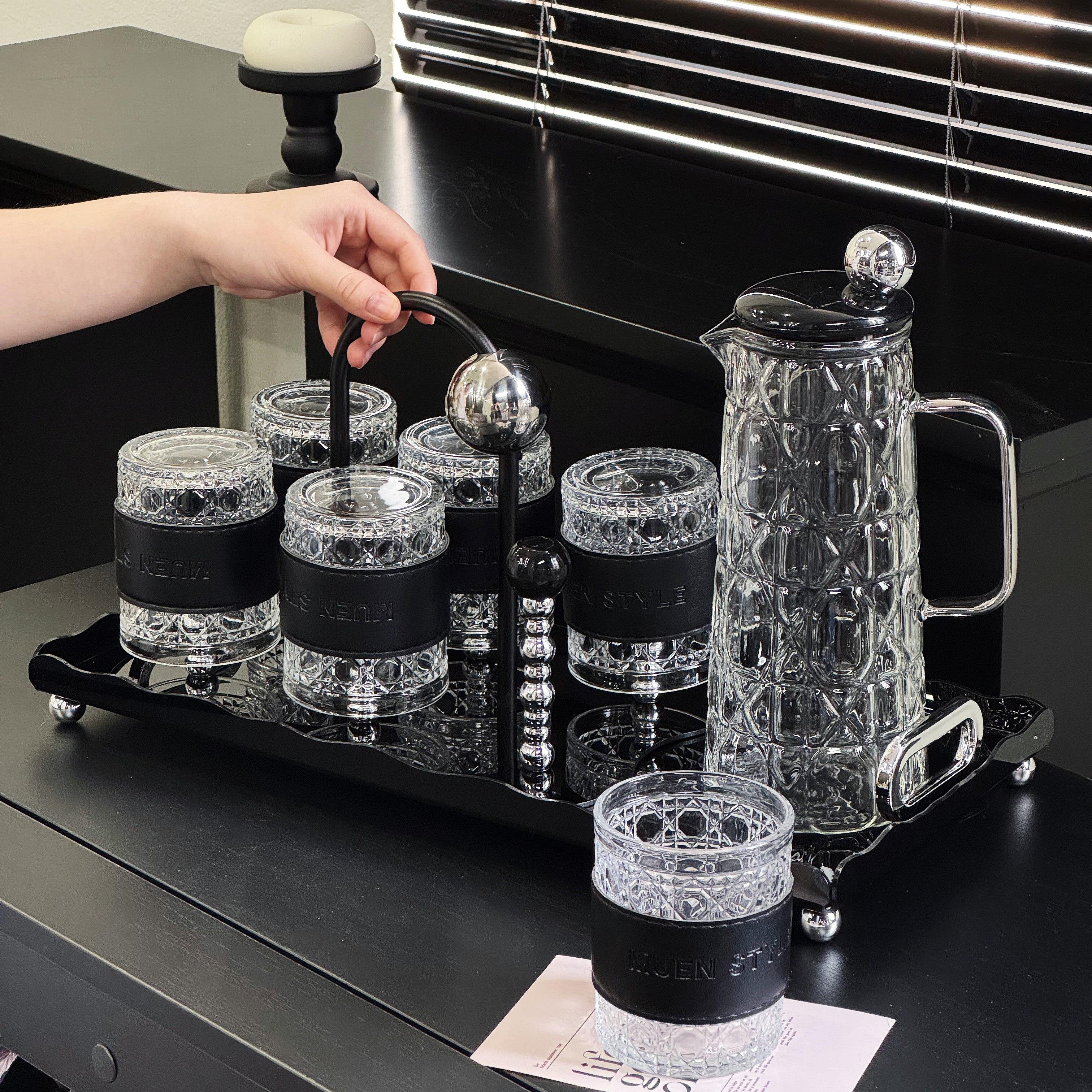 咪茜水杯轻奢套装玻璃喝水杯高颜值茶杯收纳套装ins简约创意杯架