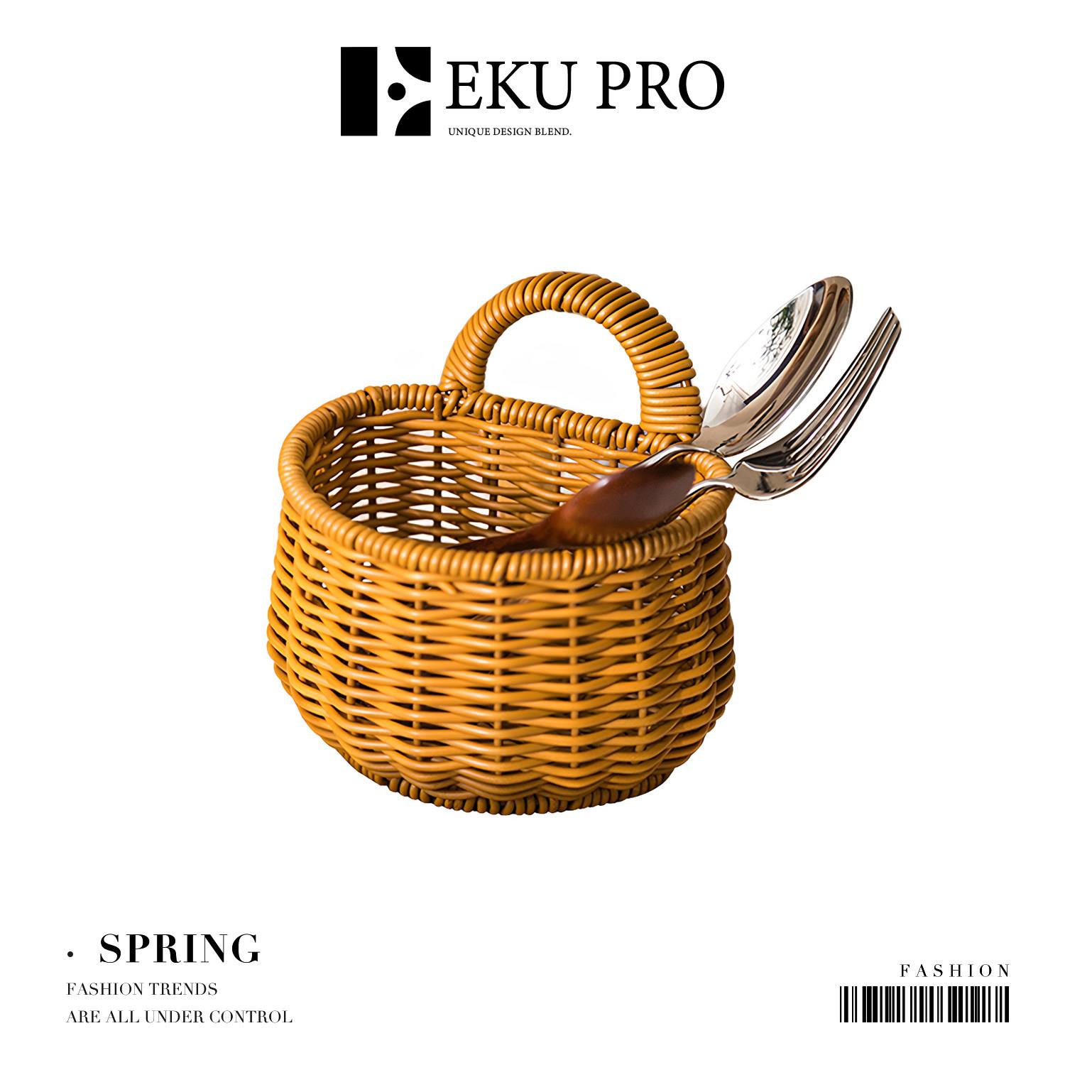 EKU PRO·流泉·复古厨房壁挂收纳篮彷藤编姜蒜收纳家用 | Spring