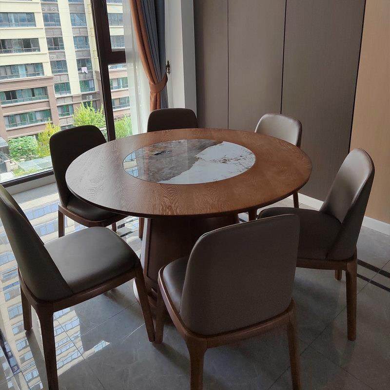 岩板实木圆形餐桌带转盘电磁炉内嵌式原木北欧设计师圆餐桌椅组合,住宅家具,岩板餐桌,淘宝优惠券,粉丝福利购,淘宝优惠卷