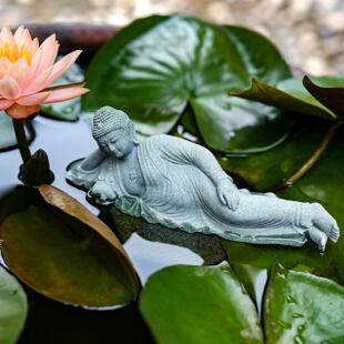 道家三清神像创意装饰卧佛自在佛陀水族鱼缸造景桌面茶宠人物摆件