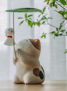 西米集市日本进口龙虎作堂和纸创意车载摆件办公桌可爱猫咪兔礼物