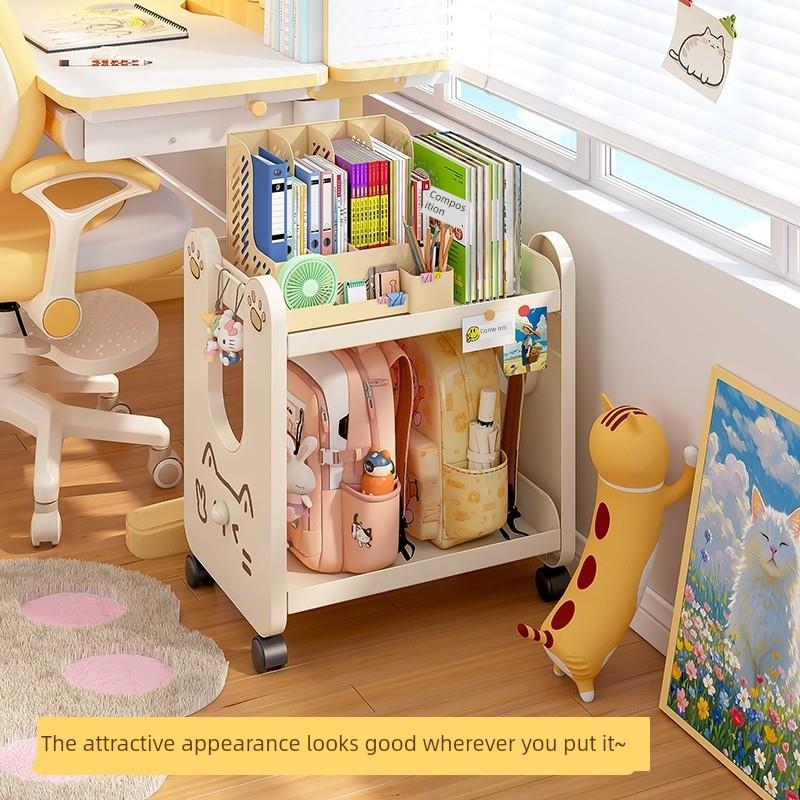 日本书包置物架可移动小推车放置神器桌下收纳架子儿童书本收纳筐