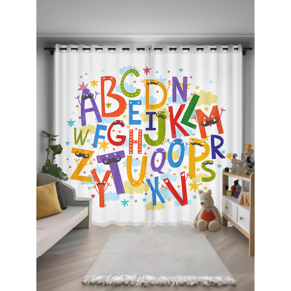 彩色英文字母定制窗帘遮光学校教室儿童培训班幼儿园男生女孩隔断
