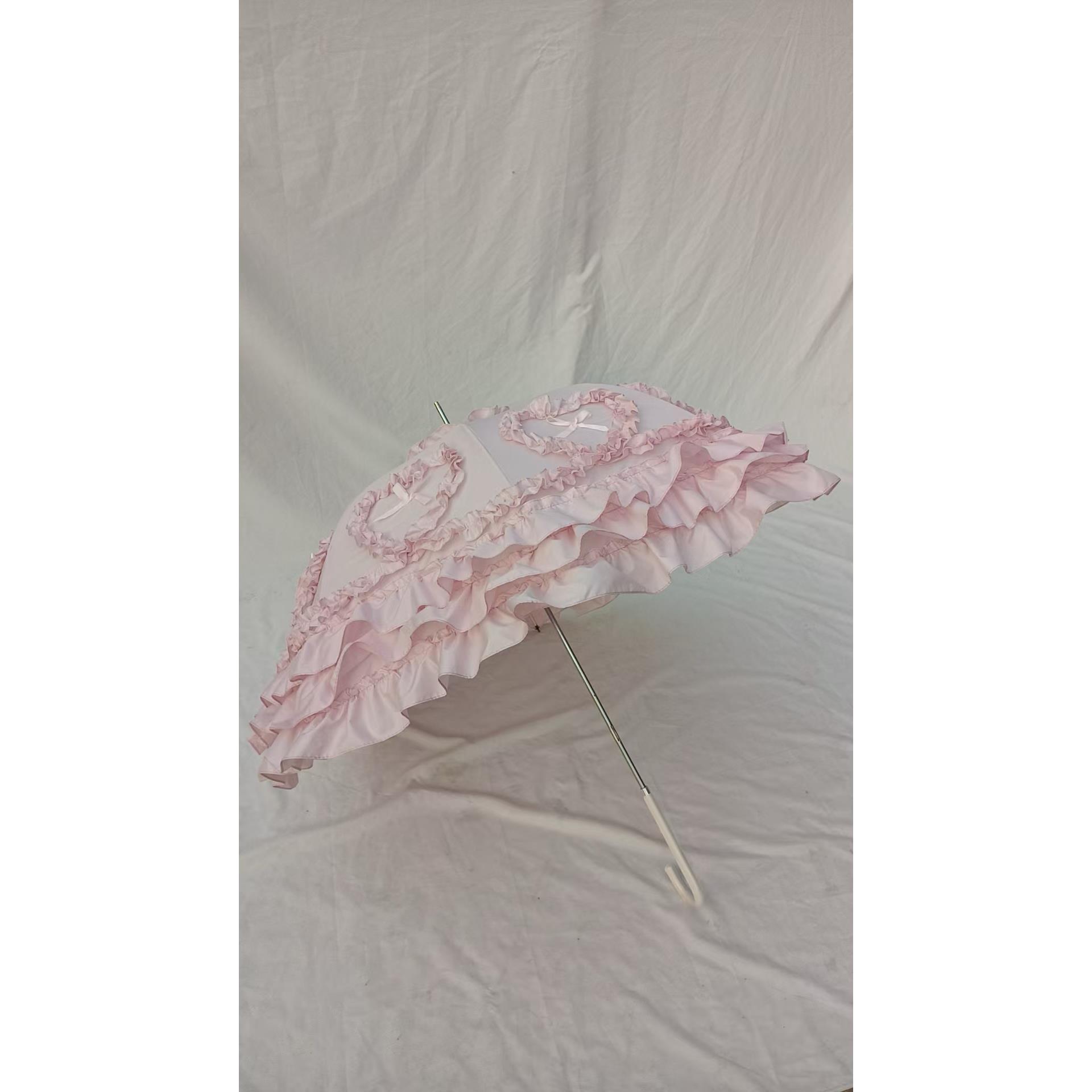 心动爱恋Lolita防晒晴雨伞少女心公主伞拼色蕾丝直柄鸟笼lo伞