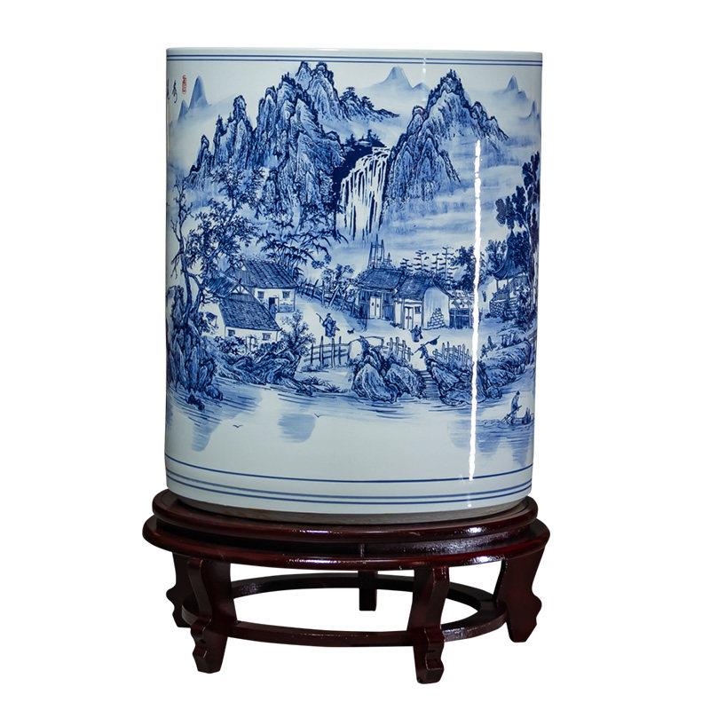 景德镇陶瓷字画缸卷轴缸字画桶箭筒青花瓷花瓶新中式客厅书房摆件