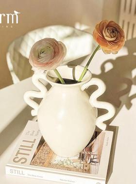 丹麦Ferm Living陶瓷插花瓶摆件客厅北欧装饰陶艺鲜花瓶复古炻器