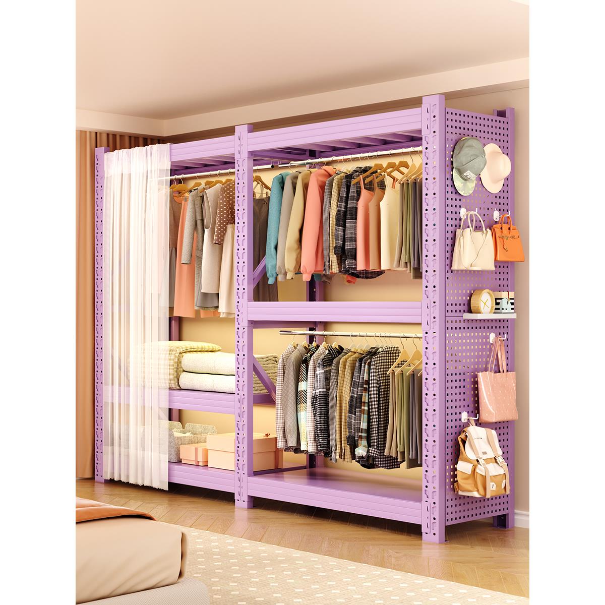 货架衣柜开放式挂衣架简易组装落地防尘出租房多层置物架衣柜