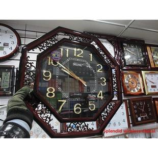 正品迪翎21寸中式覆古雕花夜光静音石英钟大号办公客厅八角形挂钟