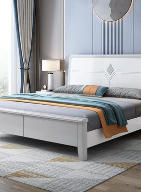 现代简约实木床1.8米单双人家用主卧1.5m白色储物网红大婚床家具