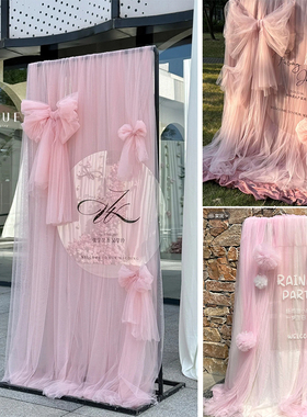 蝴蝶结纱背景布派对订婚礼迎宾牌网红打卡区拍照道具摄影店铺装饰