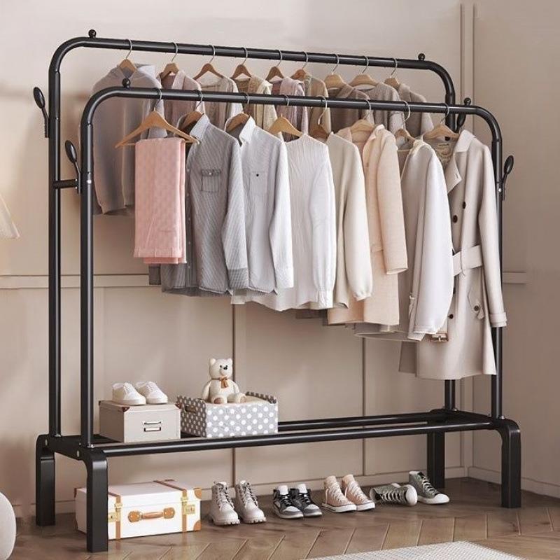 简易衣帽架双杆式晾衣架落地室内移动挂衣架子家用卧室衣服收纳架