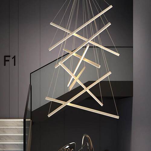 110V复式楼吊灯现代简约别墅客厅轻奢挑公寓楼梯LED线条吊灯