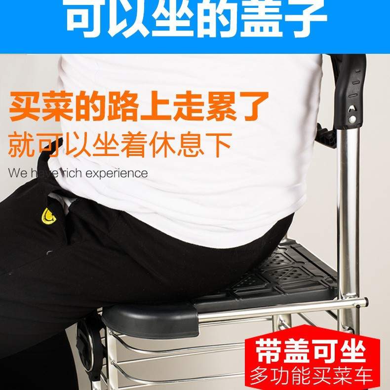 便携购物车折叠式行李车多功能带盖可坐老人买菜车手推车