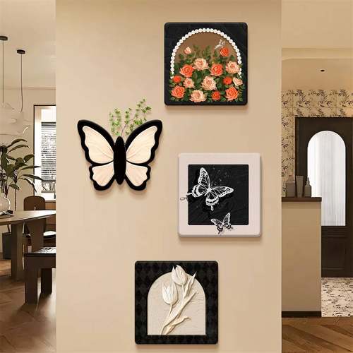 现代简约创意玄关装饰画好寓意走廊过道挂画一家大象大鹿财神表画