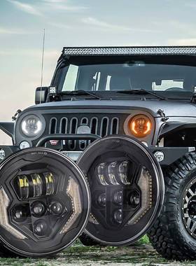 新款牧马人大灯7寸改装车灯外贸热销LED天使眼光圈前照明45W大灯