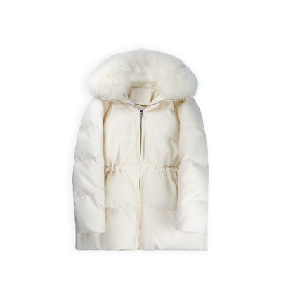 《鹦鹉梨严选》时尚简约95%白鹅绒收腰狐狸毛领连帽外套GG02551AY