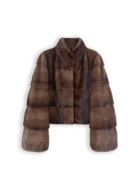 《鹦鹉梨严选》轻奢稀有色水貂横排立领短款皮草外套 H56128X