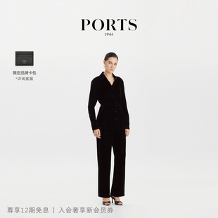 【新品】PORTS 1961秋冬女士腰部饰带丝绒衬衫