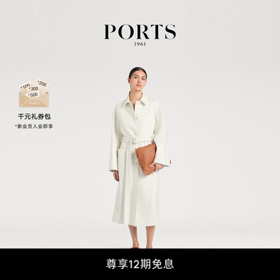 【新品】PORTS 1961早春女士腰部饰带长袖大衣外套