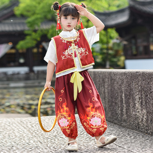 女童汉服夏季cos哪吒套装男童唐装表演服中国风儿童新中式演出服