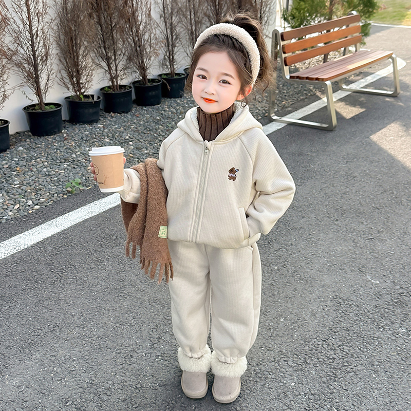 商场同款女童加绒加厚运动套装