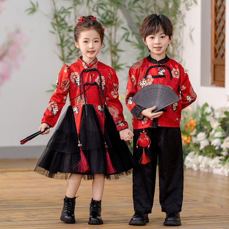 儿童汉服套装红色唐装春季国潮
