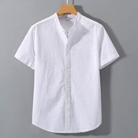 Summer Chinese-style linen short-sleeved shirt, men's stand-up collar casual top, thin and loose youth half-sleeved cotton and linen shirt thumbnail 2