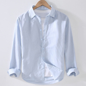 秋季 商务休闲亚麻长袖 衬衫 2025新款 男修身 棉麻衬衣户外防晒薄衣服