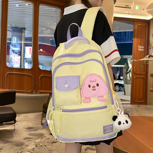 奶黄色书包初中女生小众ins风高颜值背包休闲大容量轻便双肩包女