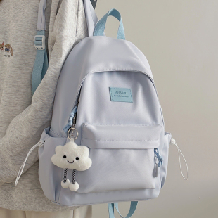 高颜值初中书包女生大学生纯色简约百搭背包大容量高中生双肩背包