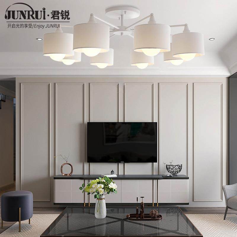 北欧吸顶灯超亮圆形布艺灯罩天花顶灯现代简约王红房间卧室灯