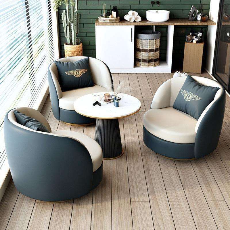 现代简约猫爪皮沙发椅公寓卧室阳台单人轻奢办公室沙发桌椅组合