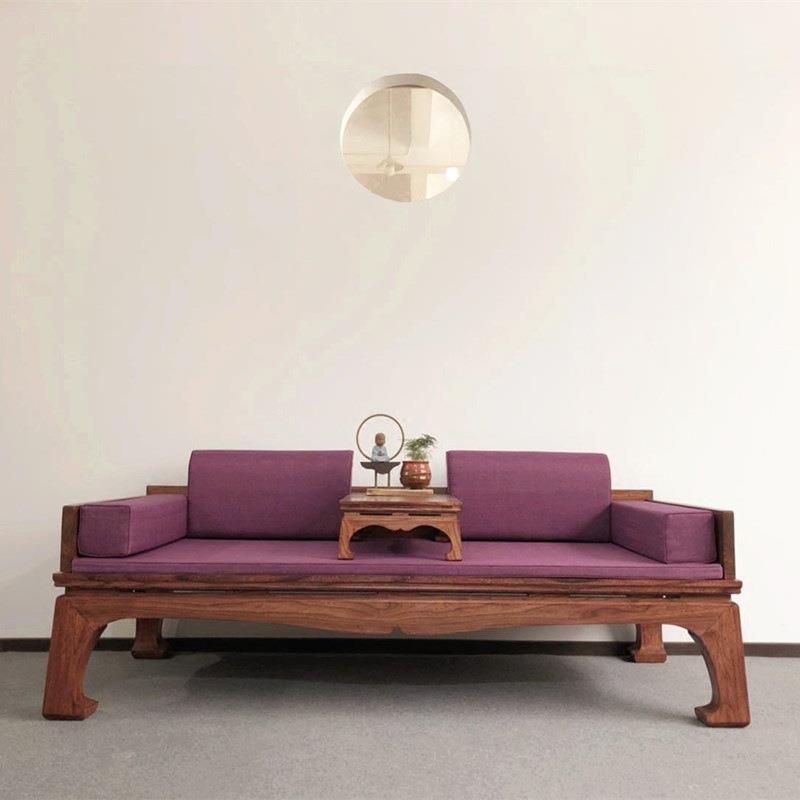 禅意新中式家具黑胡桃木免漆罗汉床老榆木沙发实木贵妃榻美人榻罗