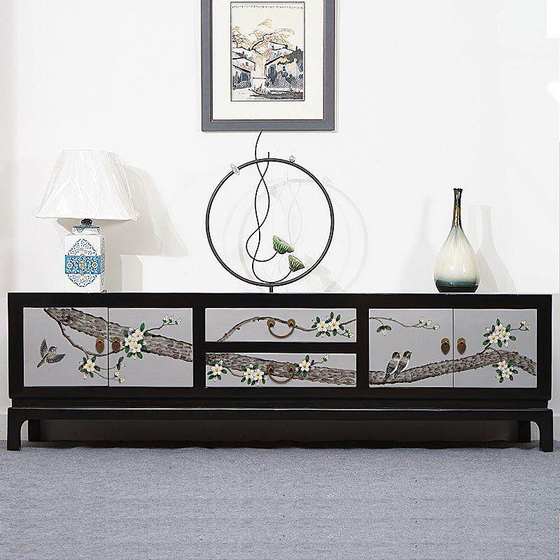 中式实木彩绘电视柜仿古复古客厅矮柜家用收纳柜古典卧室地柜现货