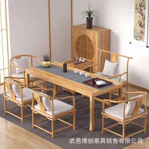 老榆木茶桌新中式禅意马蹄桌餐桌写字台办公桌实木茶台客厅茶楼