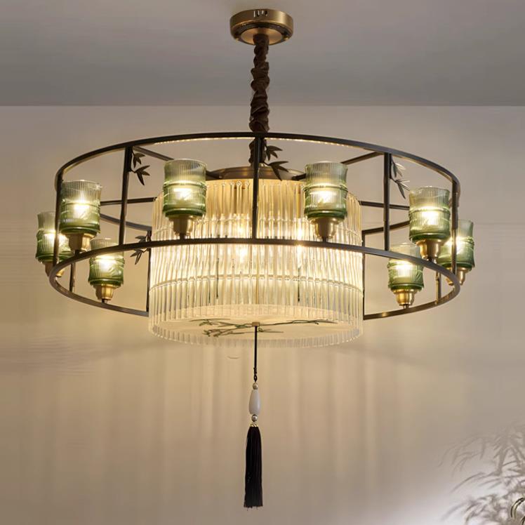 全铜新中式吊灯中国风客厅餐厅卧室简约中式禅意别墅大厅仿琉璃灯