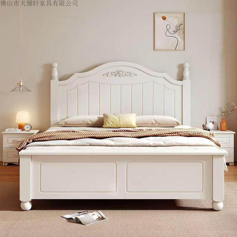 实木床现代简约主卧1米8双人床高端大气奶油风出租房用储物收纳床