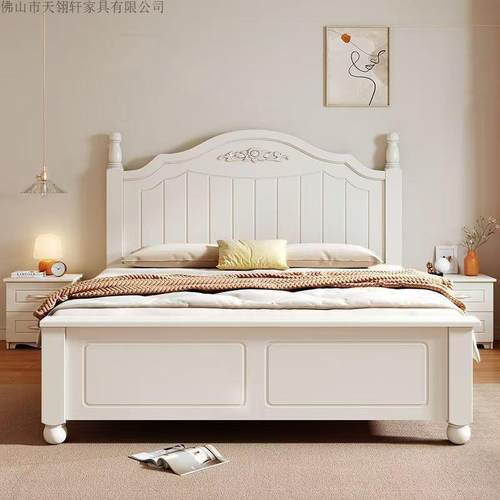 实木床现代简约主卧1米8双人床高端大气奶油风出租房用储物收纳床