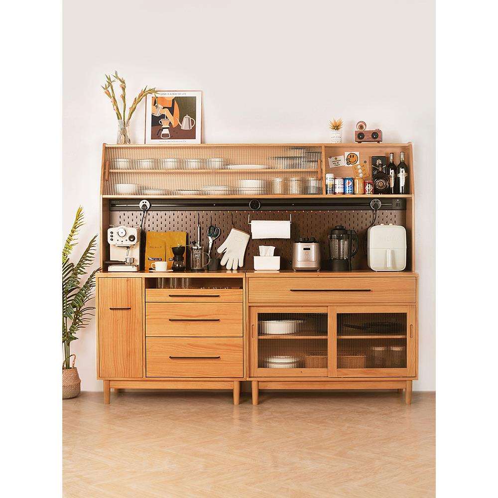 北欧实木餐边柜家用客厅一体靠墙高柜现代简约洞洞板茶水酒柜