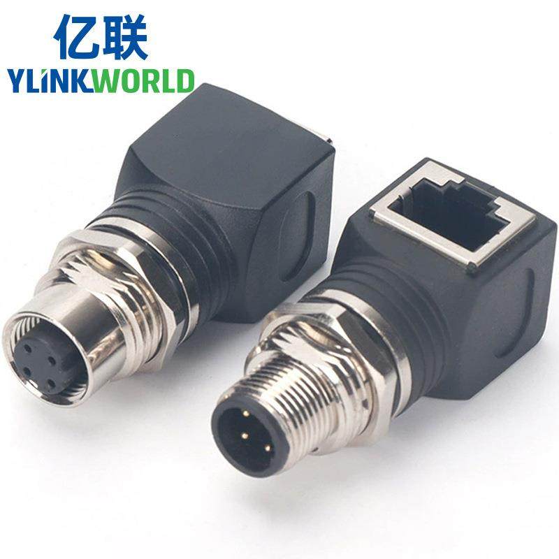 轨道交通以太网M12转RJ45转接头4芯D编码X扣Coding8芯A型连接器