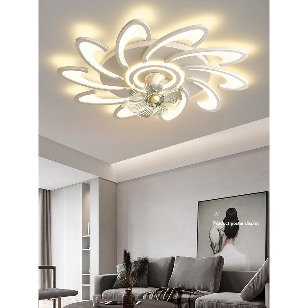 风扇灯360度摇头客厅灯现代简约大厅灯卧室餐厅一体电扇led吸顶灯