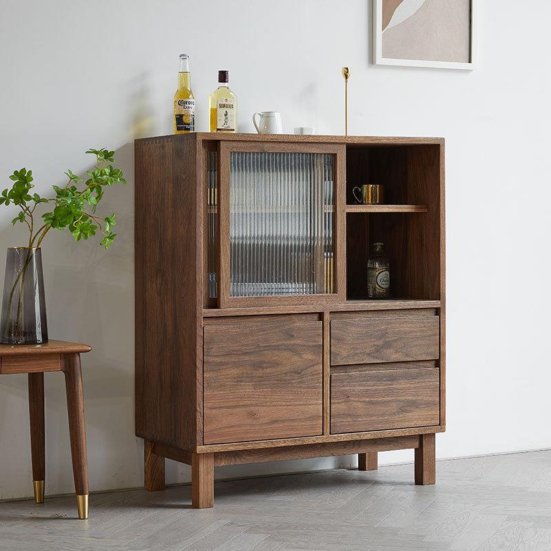 北美黑胡桃木全实木玻璃边柜北欧红橡木斗柜家具茶水柜储物餐边柜