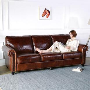 美式乡村复古拉扣油蜡皮艺沙发欧式双人三人四人组合转角真皮沙发