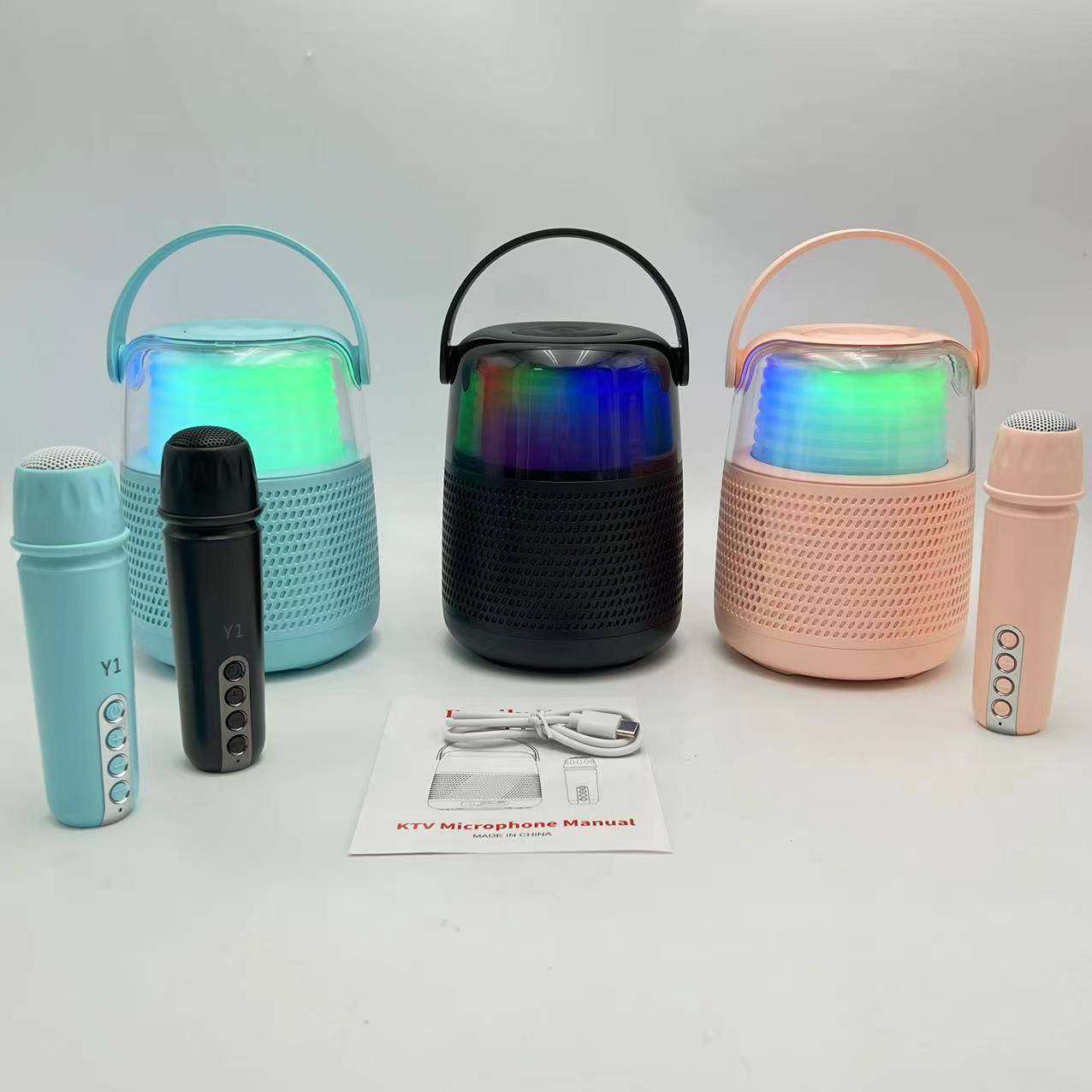 Y1唱歌音箱一体机插卡音响家用无线便携低音炮户外话筒对唱小音箱