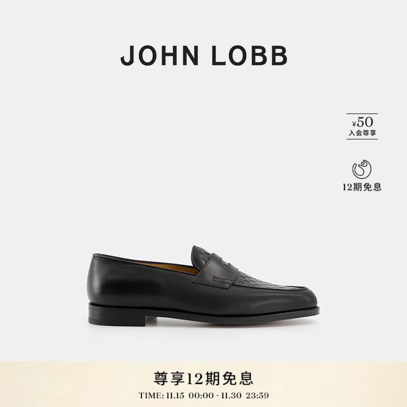 JOHNLOBB黑色小牛皮乐福鞋
