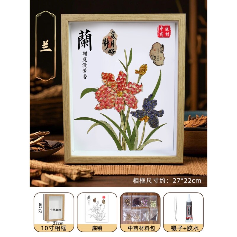 手工药材板画制作材料中医药发展史文化墙人参西洋参文创墙草木展