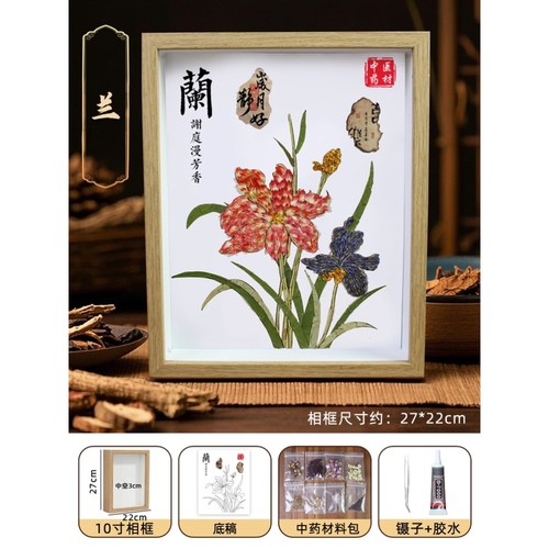 手工药材板画制作材料中医药发展史文化墙人参西洋参文创墙草木展