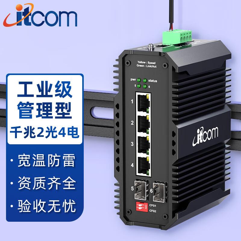itcom工业交换机以太网管理型千兆2光4电自愈环网VLAN导轨不含电