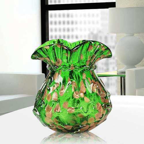 黎采琉璃工艺品水晶钱袋子花瓶创意客厅插花摆件玄关电视柜装饰品